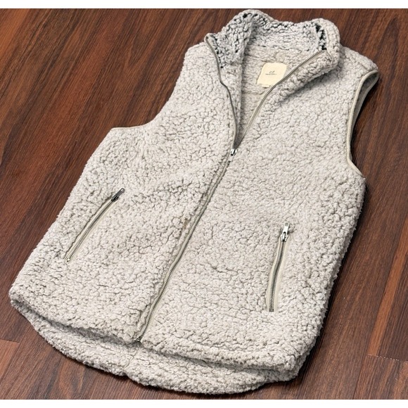 Thread & Supply Sherpa Vest Women's Medium Ivory White Gray Soft Cozy - Picture 2 of 16